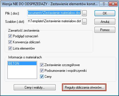 Zestawienia materiałów (BOM) opcje obliczania objętości otworów Możliwość określenia rozmiaru otworów, które mają być odjęte od objętości elementów konstrukcyjnych w zestawieniu materiałów (BOM).