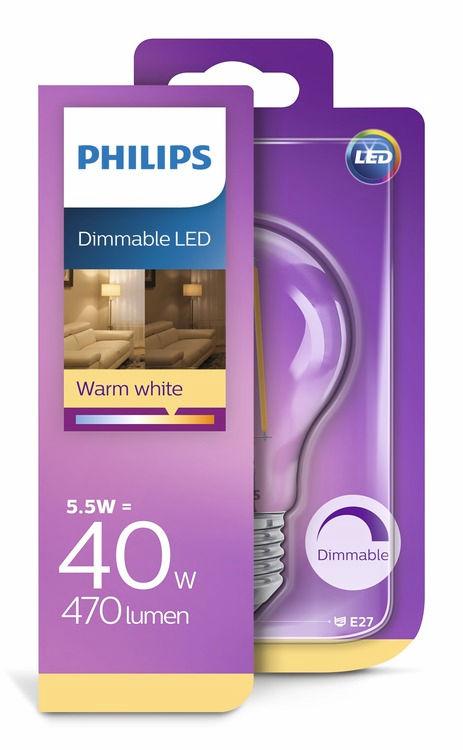 PHILIPS LED Żarówka (z możliwością przyciemniania) 5,5 W (40 W) E27 Ciepła biel Ściemnialna Ciekawa forma Znajome kształty, które kochasz.
