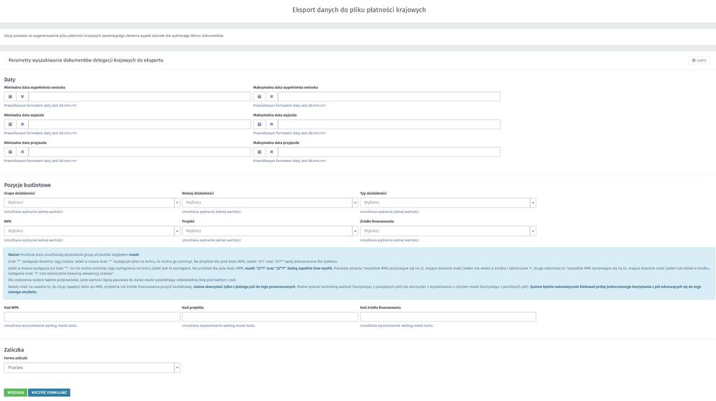 Parametry wyszukiwania dokumentów delegacji krajowych