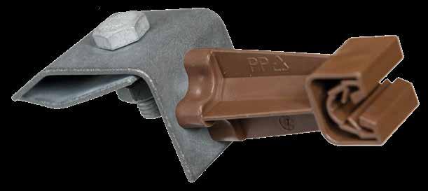 diffusion galvanization, clamping with 2 screws M10 na blachę Prowadzenie drutu odgromowego ø 8 lub ø 10 na dachach krytych blachą.