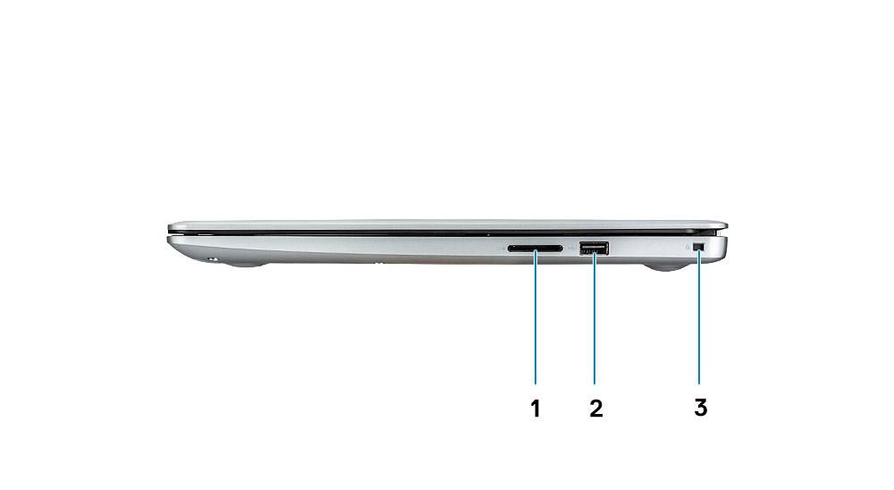 Widok z lewej strony 1 Złącze zasilacza 2 Lampka stanu akumulatora 3 Port HDMI 4 Port sieciowy 5 Porty USB 3.