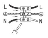 Podłącz 3 żyły kabla zasilającego do 3-biegunowej końcówki śrubowej (brązowy przewód = L / fazowy, niebieski przewód = N / przewód neutralny, żółty / zielony przewód = PE / przewód uziemiający /