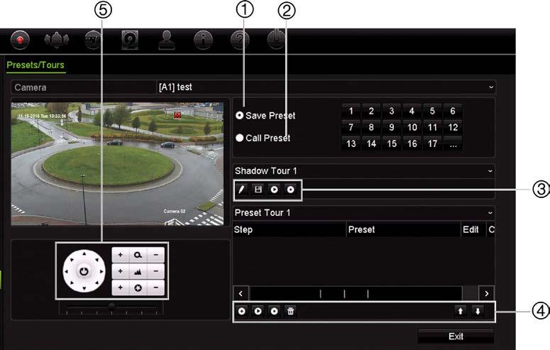 Rozdział 10: Konfiguracja kamery Trasy to serie presetów. Trasy typu shadow umożliwiają rejestrowanie ręcznego ruchu PTZ i przywołanie tej trasy w późniejszym czasie.