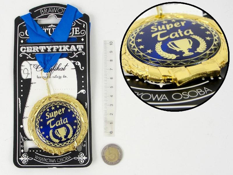 SUPER MAMA, polska karta; śr.7 cm Medal metalowy - SUPER TATA, polska karta; śr.