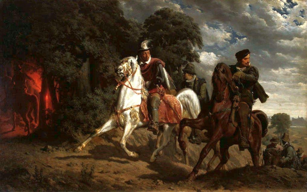Ucieczka Henryka Walezego z Polski - obraz Artura Grottgera W czerwcu 1574 roku zmarł król Francji Karol IX, więc Henryk zdecydował się potajemnie opuścić Polskę i wyruszyć do Paryża.