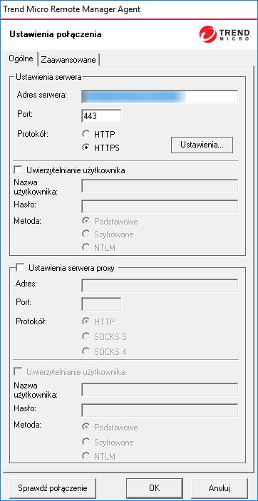 Korzystanie z narzędzi do zarządzania Główne okno dialogowe Narzędzia do konfiguracji Kliknij prawym przyciskiem myszy ikonę na pasku zadań i kliknij Konfiguruj w menu konfiguracji agenta, aby