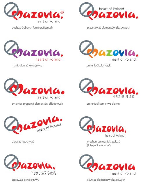 Niedozwolone są: 1. Zmiana kolorystyki, liternictwa, proporcji elementów składowych logotypu, 2. Dodawanie obcych form graficznych i usuwanie elementów logotypu, 3.