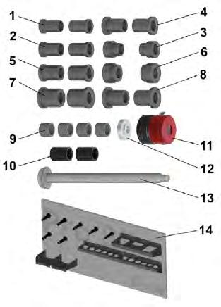 Stożek centrujący 16-45mm (SCOOE) 8 Szybkie mocowanie do wałka o średnicy 14mm 9 Płyta na ścianę 10 Krótkie przedłużki 11