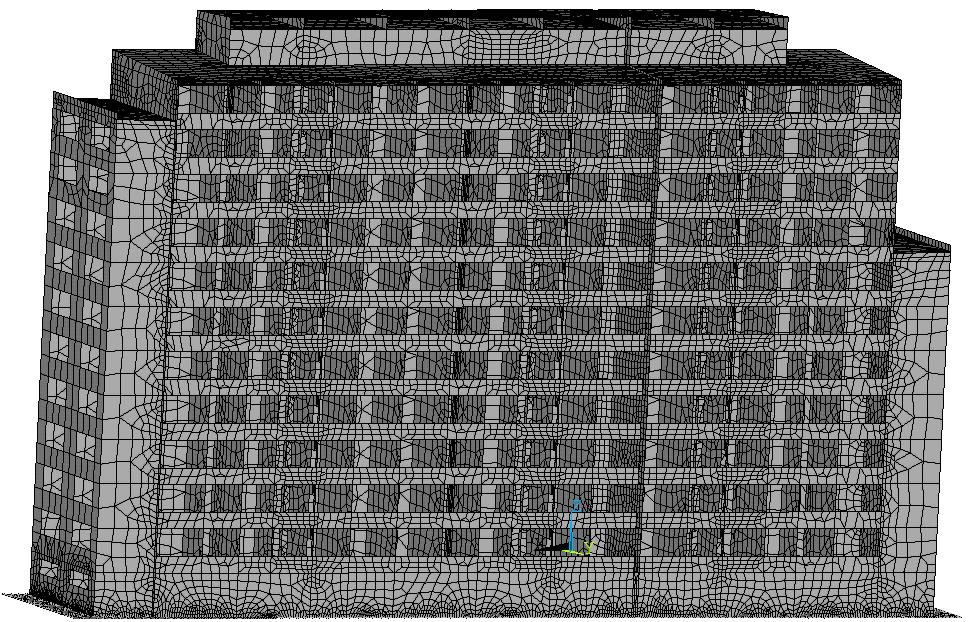 Odpowedź dynamczna budynku meszkalnego po termomodernzacj... 221 Rys. 4. Model MES analzowanego budynku Fg. 4. FE model of the analysed buldng 4.