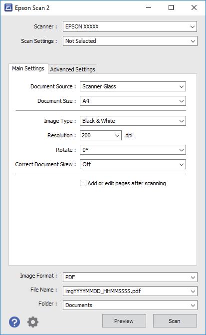 Skanowanie 5. Skonfiguruj ustawienia zapisu plików. Format obrazu: wybór formatu zapisu z listy dostępnych pozycji. Można dostosowywać ustawienia poszczególnych formatów poza MAPA BITOWA i PNG.