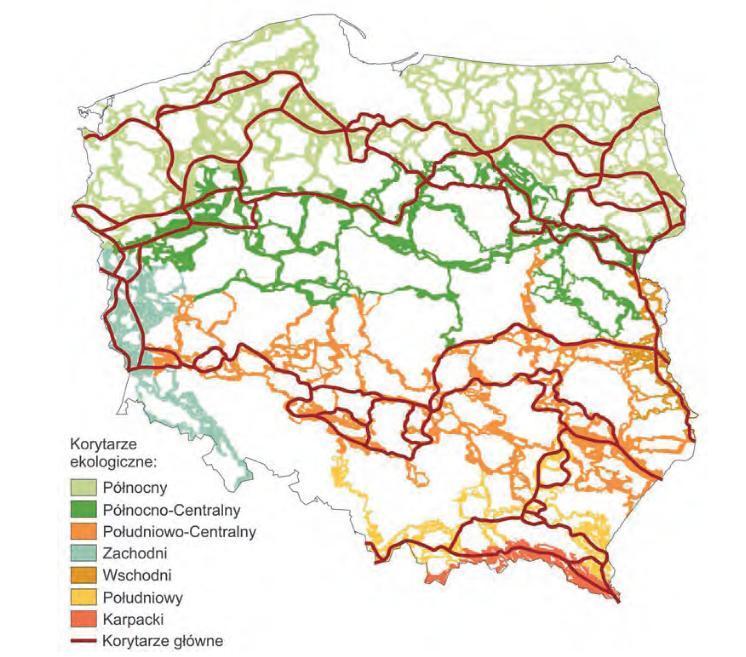 Rys. 1. Przebieg głównych korytarzy ekologicznych i podział na strefy [4]. a) b) Rys. 2.