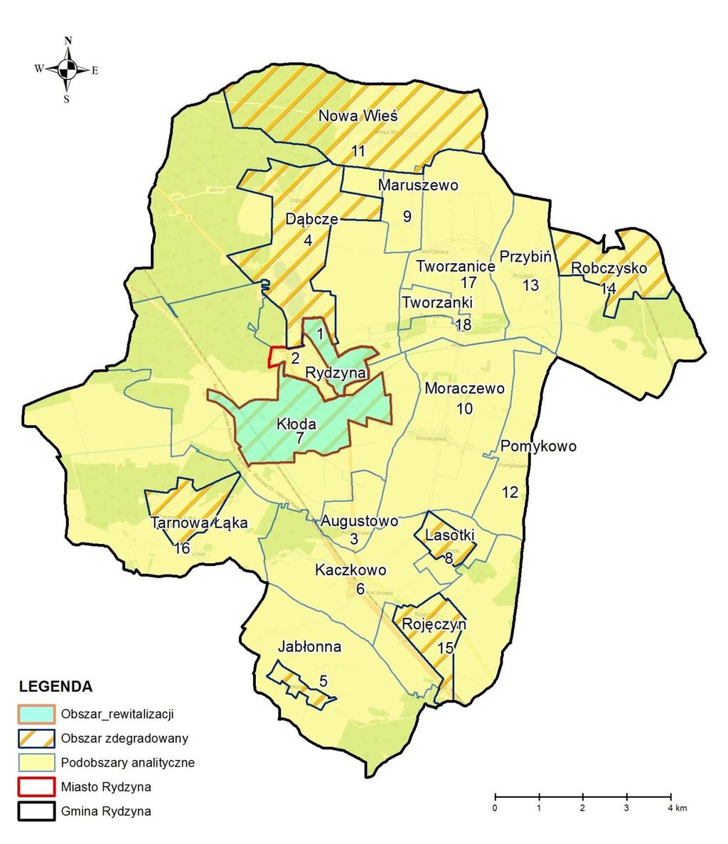 Obszar rewitalizacji na terenie gminy Rydzyna Nr obszaru 1 2 Opis Miasto Rydzyna ulice: 1 Maja, 17 Pułku Ułanów Wielkopolskich, Adama Mickiewicza, Aleja Józefa Sułkowskiego, Aleja Kasztanowa, Henryka