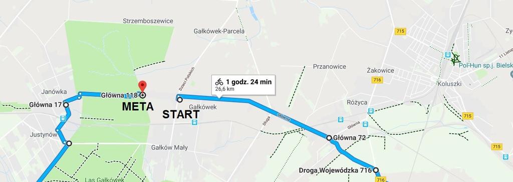 MAPA TRASY ROWEROWEJ (dla zaawansowanych) OPIS TRASY ROWEROWEJ dla dzieci i młodzieży pod opieką rodziców lub nauczycieli START Gałków Duży (Muzeum im. Leokadii Marciniak) ul.
