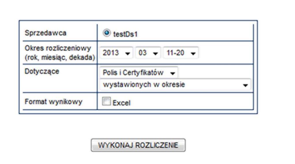 Krok 14 System automatycznie ustawia bieżący okres rozliczeniowy (rok, miesiąc, dekada) oraz pozwala na wybranie formatu wynikowego: wszystkie za okres,