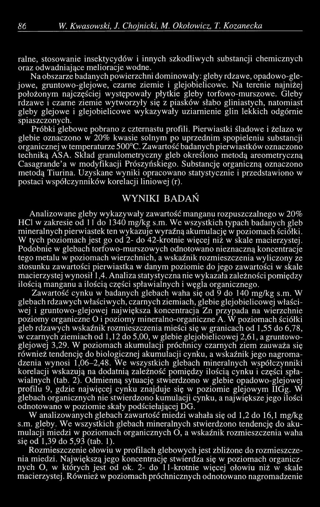 Na terenie najniżej położonym najczęściej występowały płytkie gleby torfowo-murszowe.