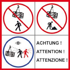 3.2 Naklejki Nie stać i nie przechodzić pod zawieszonymi ładunkami. Nie użytkować na placu budowy.