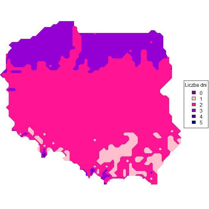 Temperatura maksymalna Ryc. 14. Prognozowana najniższa (mapka lewa) i najwyższa (mapka prawa) temperatura maksymalna w III dekadzie października 2019 r. Tab. 11.