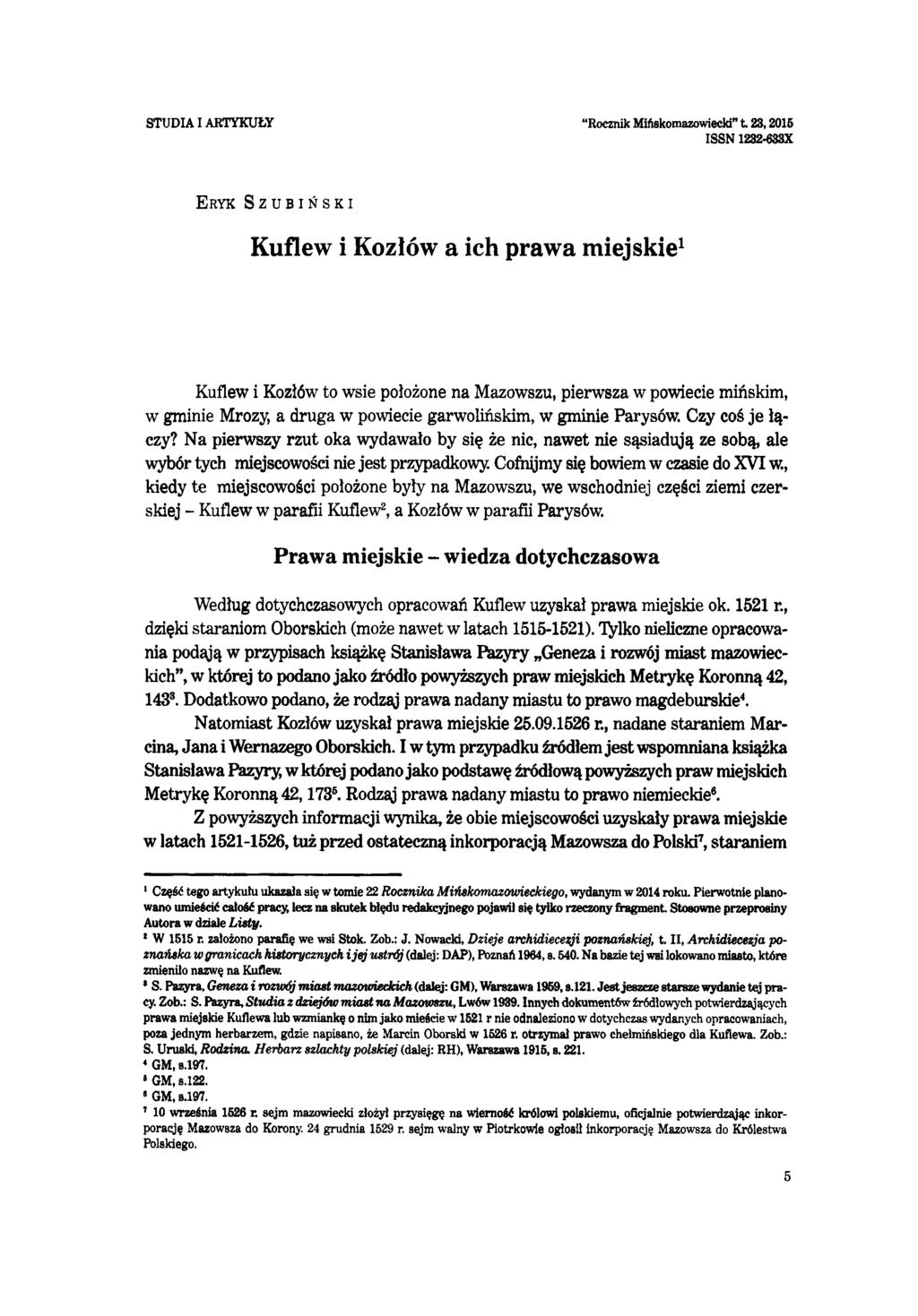 STUDIA I ARTYKUŁY Rocznik Mińskomazowiecki t.