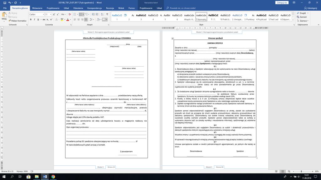 Zadanie 32. Na przedstawionym formularzu sporządza się ofertę. reklamację. umowę spedycji. zapytanie ofertowe. Zadanie 33.
