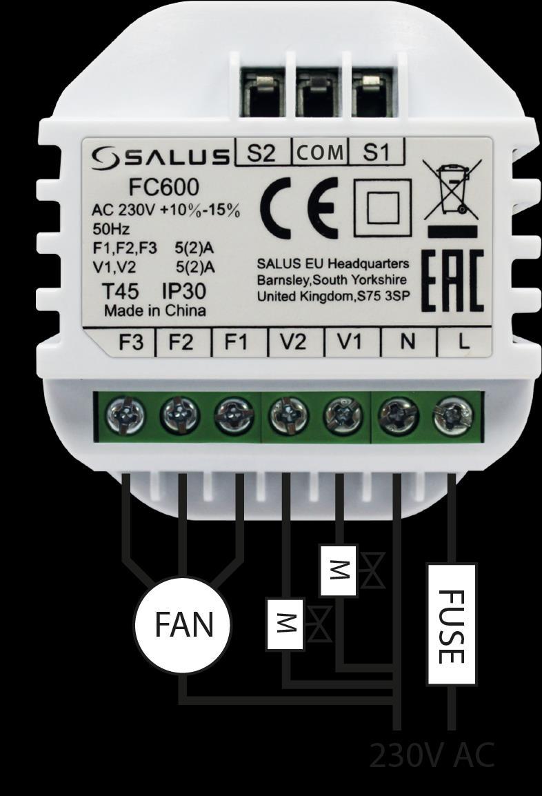 Podłączenia elektryczne A Schemat podłączenia klimakonwektora 4-rurowego (grzanie i chłodzenie) Wejścia S1,S2 nie są wykorzystywane w tej konfiguracji Przełączanie między grzaniem, a