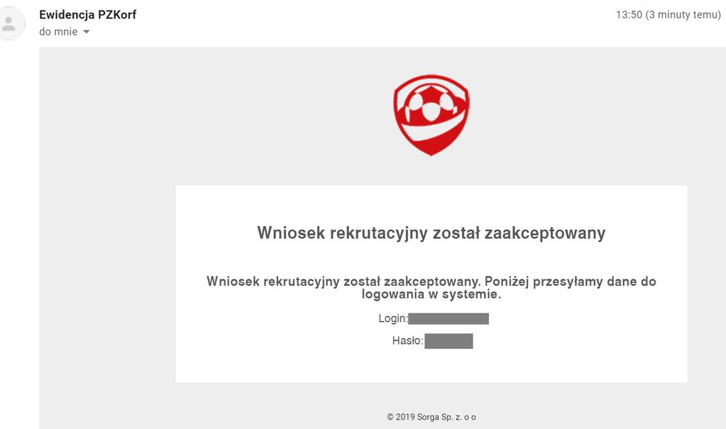 Po akceptacji wniosku przez Kierownika Klubu otrzymasz wiadomość elektroniczną z informacją o akceptacji wniosku wraz z loginem i hasłem. Login składa się z małej litery z i Peselu zawodnika.