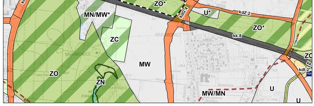 2 droga zbiorcza Dla terenów infrastruktury transportowej w miejscowych planach zagospodarowania przestrzennego dopuszcza się korekty przebiegu tras