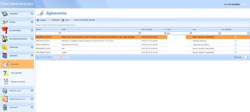 Aplikacja RMS Panel administracyjny Zarządzanie