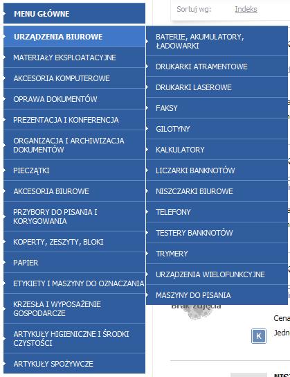 Po wejściu do kategorii/podkategorii w górnej części strony wyświetlana jest ścieżka do miejsca w którym aktualnie jesteśmy.