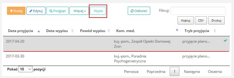 pacjenta z listy, i klikać na przycisk Przyjęcia. Wybrać właściwe przyjęcie i klikać w przycisk Wypis. Rys. 51 W oknie Dodawania wypisu należy uzupełnić obowiązkowe dane.