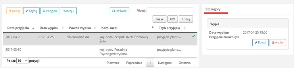 Lekarz instrukcja użytkownika stan na 05.10.2018 Rys. 53 Zamknięcie przyjęcia Zaznaczenie checkbox`a Zamknij przyjęcie jest jednoznaczne z zakończeniem pobytu pacjenta na oddziale.