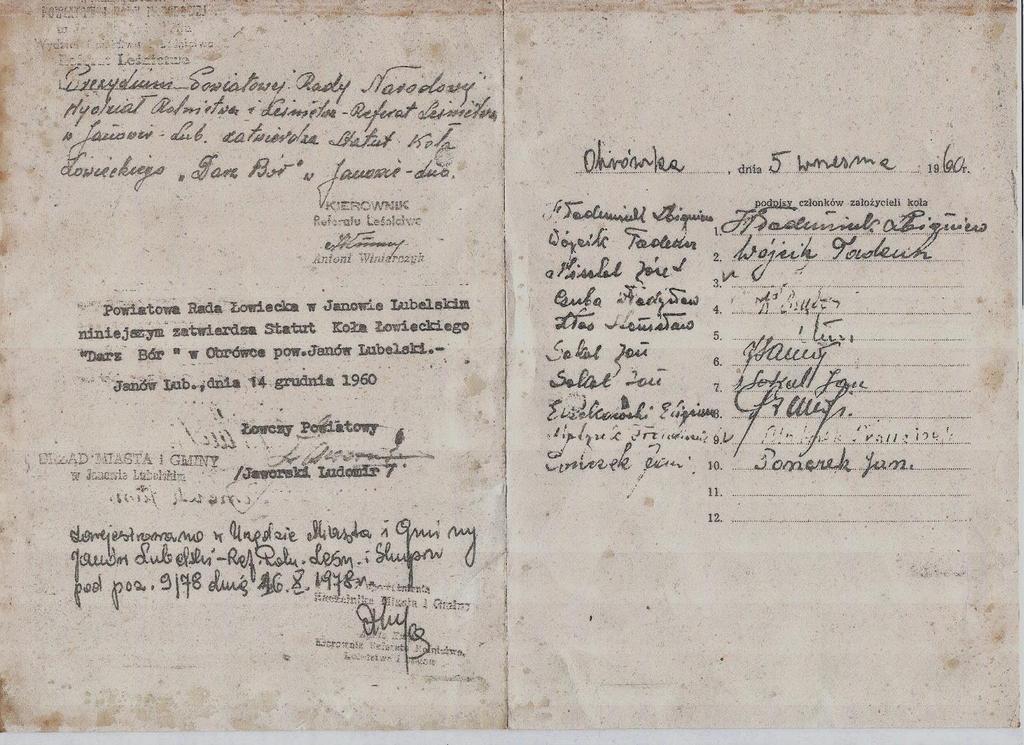 Pierwsi założyciele Koła Darz Bór w Janowie Lubelskim Koło łowieckie Nr 64 Darz Bór w Janowie Lubelskim organizowało się w dniu 5 września 1960 roku.