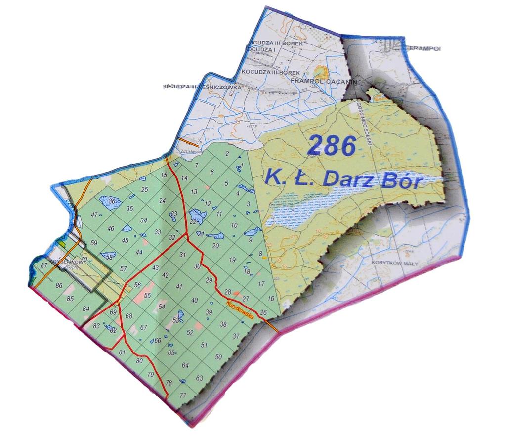 Obwód łowiecki Nr 284 dawny 287, który zajmuje powierzchnię 6 330 ha, z czego grunty leśne to 1 760 ha położone na terenie gminy Dzwola.