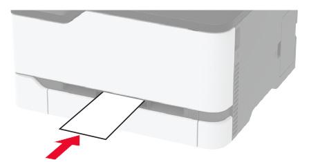 W przypadku drukowania dwustronnego załaduj papier firmowy stroną do zadrukowania skierowaną w dół, górną krawędzią w kierunku przeciwnym do drukarki.