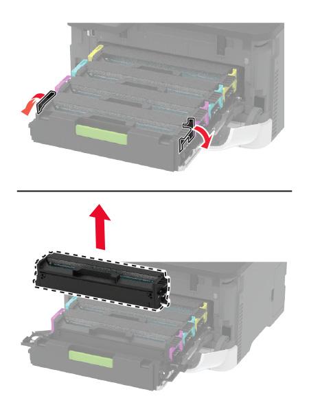 Konserwacja drukarki 70 3 Wyjmij zużyty wkład drukujący. 4 Rozpakuj nowy wkład drukujący.