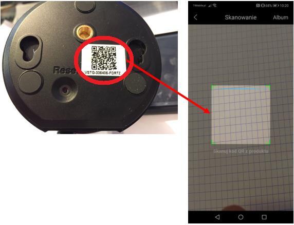 Po wybraniu tej opcji, należy zeskanować kod Qr znajdujący się na etykiecie kamery.