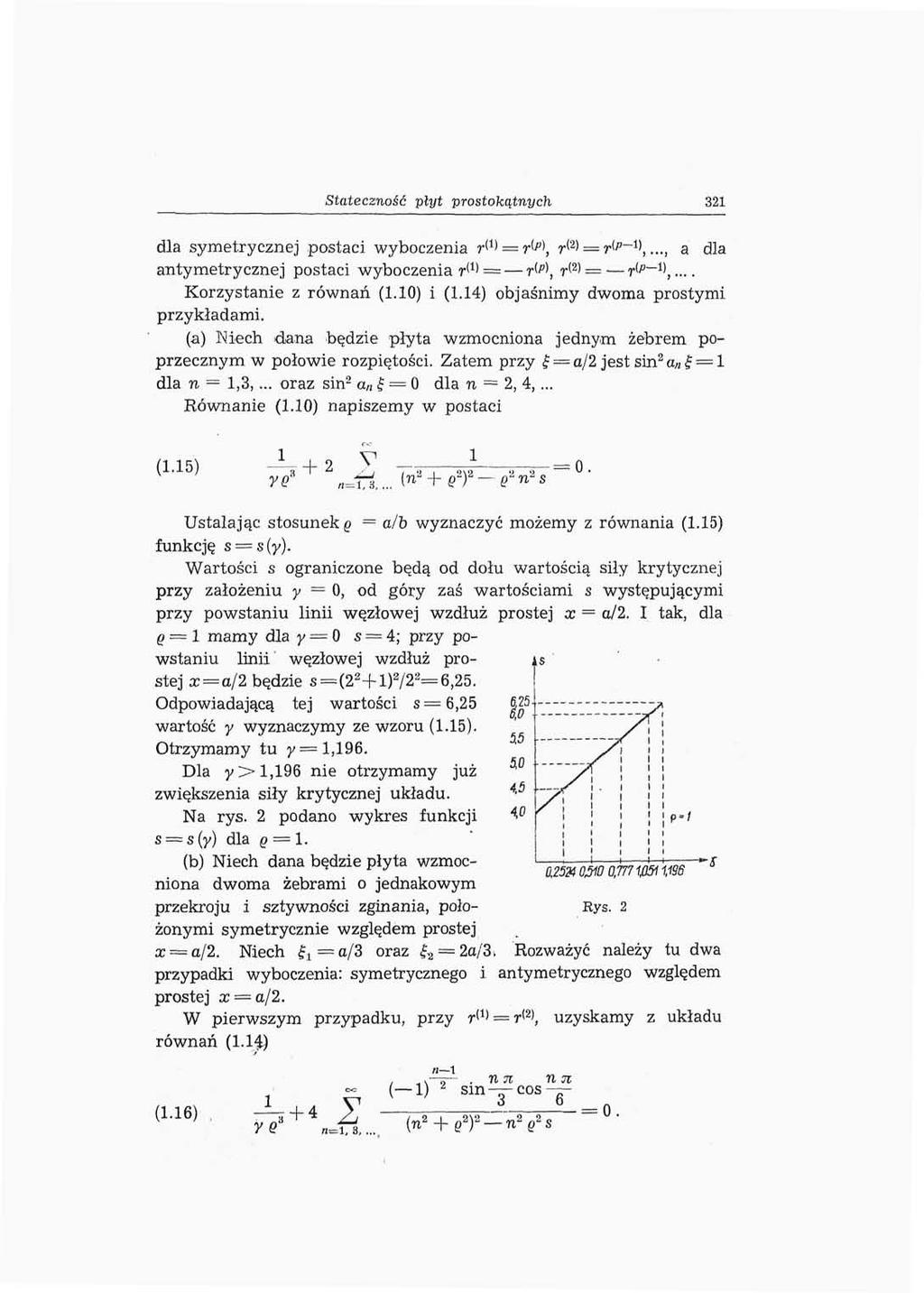 Stateczność płyt prostokątnych 321 dla symetrycznej postaci wyboczenia r (1) = r (^>, r (2 > = r (p ~ 1),..., a dla antymetrycznej postaci wyboczenia r (1) = r^\ r (2 ' = r^" 1 ',.