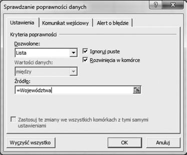 W polu Nazwa wpisz: Województwa i naciśnij OK, a potem ponownie przycisk Nowy. 3. Kliknij w polu Odwołuje się do i usuń wpisany zakres komórek.