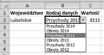 Rozdział 4. Formuły wyszukujące się pojawi, w polu Dozwolone wybierz Lista, a w polu Źródło wpisz formułę: =Województwa i naciśnij przycisk OK. 5.