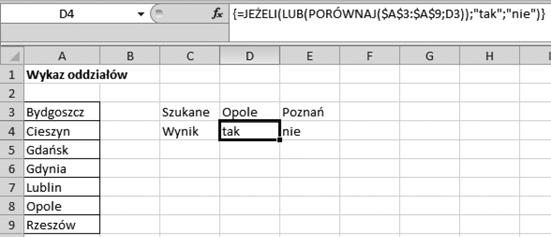 50 praktycznych formuł na każdą okazję Formuła 49. Sprawdzenie występowania dowolnej wartości Czasem potrzebujesz sprawdzić jedynie, czy, a nie gdzie dana wartość występuje w zestawieniu.