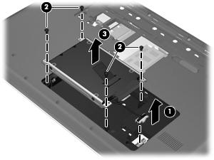 8. Wyjmij dysk twardy (3) z wnęki dysku twardego. Instalowanie dysku twardego 1. Włóż dysk twardy do (1) jego wnęki. 2. Wkręć 4 śruby dysku twardego (2). 3.
