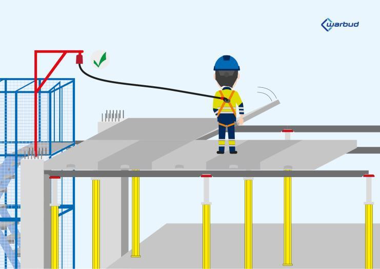 Stropy - montaż deskowania SKYDECK; Bezpieczny dostęp na poziom stropu zostanie zapewniony przy użyciu systemowych schodni. Praca na poziomie montowanego szalunku będzie się odbywała min.