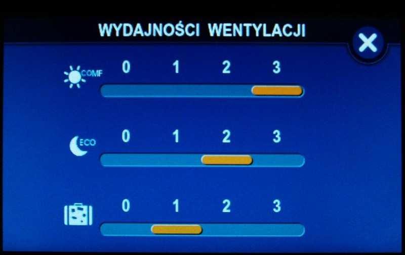 Ustawianie wydajności wentylacji Wydajność wentylacji w trybie dzień -