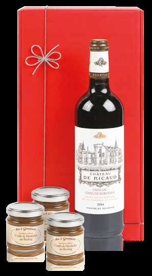 wzór złote na 1 butelkę Zestaw 18 CHÂTEAU DE RICAUD AOC CADILLAC-CÔTES DE BORDEAUX, konfitura do serów