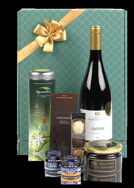 ) konfitura wiśniowa, 235g mini pack special fois gras 2x30g kokarda złota opakowanie wzór zielone na 3 butelki Zestaw
