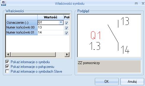 4.> Oznaczenie 5.# Q1 Wybierz oznaczenie z listy. 6.> Numer końcówki 00 7.# 13 Wprowadź numer końcówki. 8.> Numer końcówki 01 9.# 14 10.> OK Wprowadź numer końcówki. Zamknij okno dialogowe.