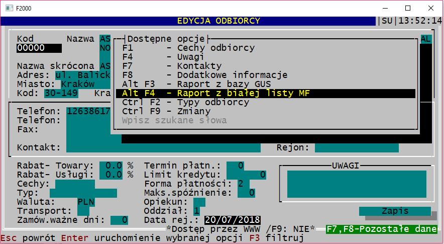 W programie Firma 2000 również udostępniono możliwość zweryfikowania numerów rachunków bankowych kontrahenta. Opcja dostępna jest w wersji 4.31, z poziomu kartoteki odbiorcy i dostawcy.