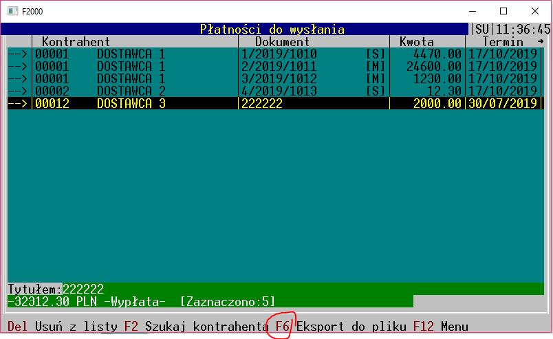 Rozliczenia z dostawcami -> Rozliczenia z dostawcami Ctrl+F6 -> Analiza płatności (ustawiamy daty i parametry) -> Akceptacja Po wygenerowaniu przez program płatności