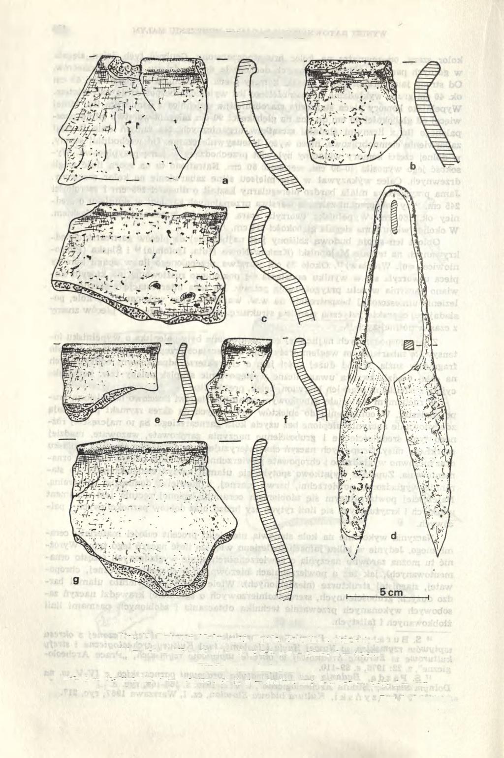 184 EUGENIUSZ TOMCZAK Ryc. 13. Dobrzeń Mały, woj. Opole. Zabytki z obiektów: 114 - a-c, e; 165 - d; 277 f, g; a-c.