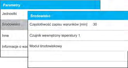 32. ŚRODOWISKO Grupa parametrów, w której użytkownik ma możliwość włączenia odczytu warunków środowiskowych z modułu środowiskowego, oraz definiowania wartości granicznych temperatury i wilgotności