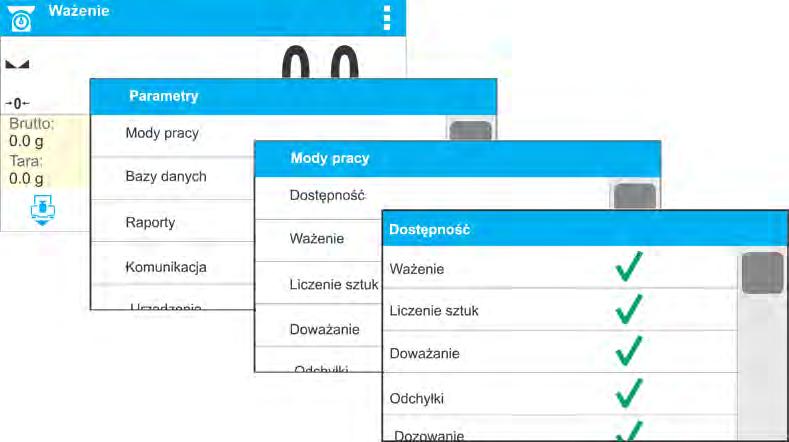 16.1. Ustawienie dostępności modów pracy W tej grupie parametrów użytkownik deklaruje funkcje, które mają być dla niego dostępne.